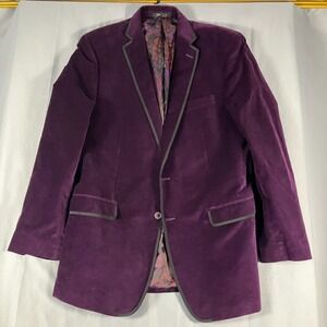 Van Heusen Studio Men's 42L Large Velvet Blazer Sport Coat 100% Cotton Purple